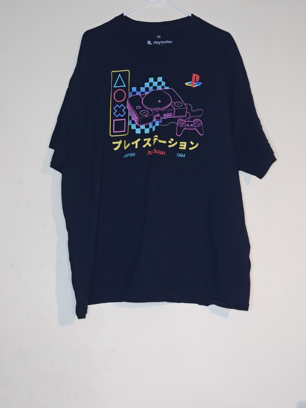 PlayStation T-Shirt with Neon Retro PlayStation Graphic 3X